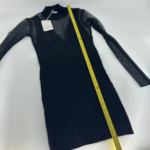 ZARA Women’s Black Mini Body Con with Mesh Sleeves Size M NWT - Picture 10 of 16